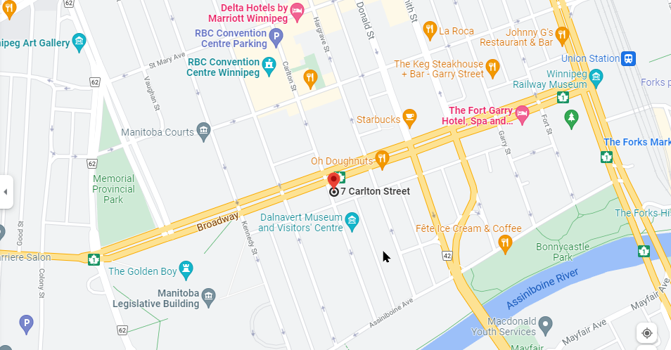 Google Map of 7-155 Carlton Street Winnipeg MB R3C 3H8